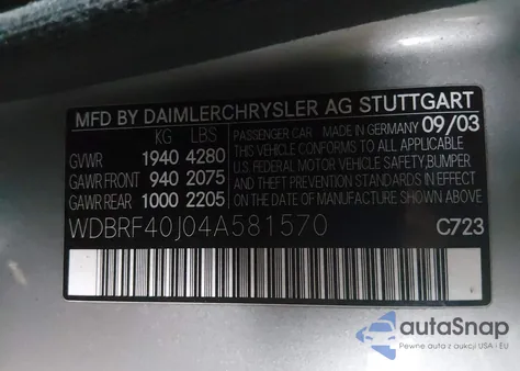 2004 Mercedes-Benz C 230 Kompressor Sport/Sport from USA, damaged, VIN WDBRF40J04A581570